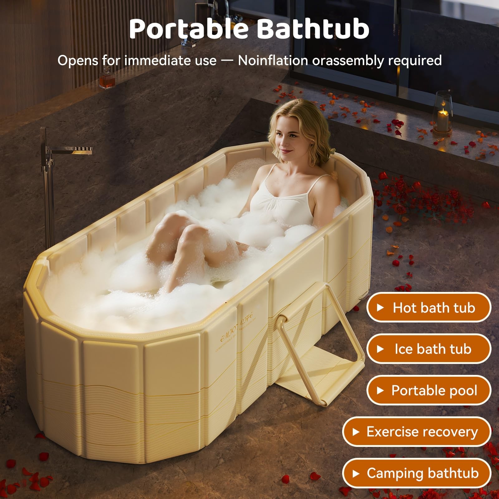 Hlczluz Portable Foldable Bathtub Freestanding Bathtub No Installation Bathroom