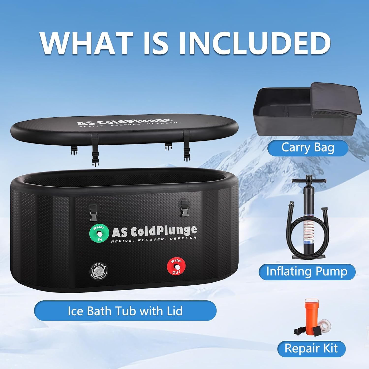 160 gal Ice Bath Tub Inflatable Ice Pod Cold Plunge Tub Recovery Tub W/Cover